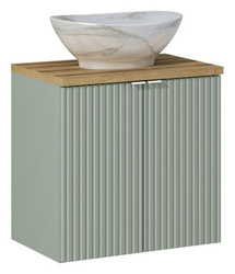Waschtisch mit Eichenholzplatte und Waschbecken Pati 60 cm Line Reed Green mit Türen