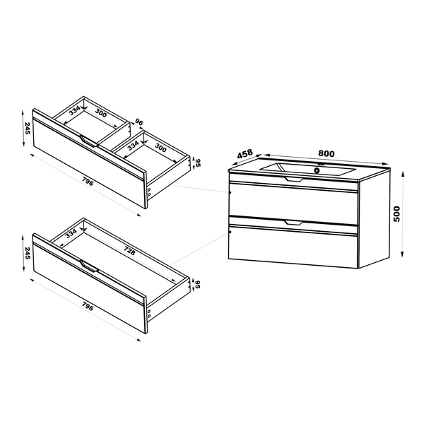 ESPERO-01 - Waschbeckenunterschrank mit Ablage 2S 80cm Weiß Matt Set-2