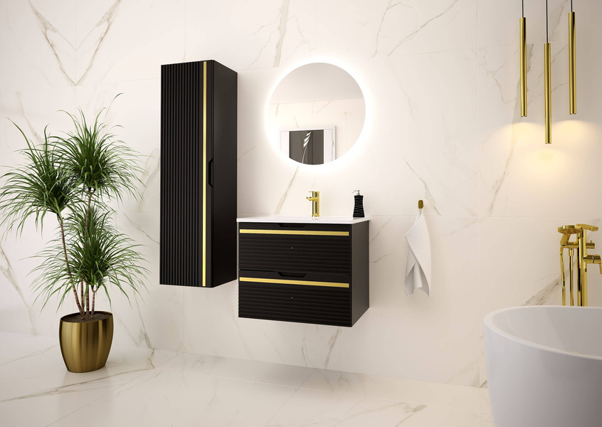 VESPER-02 - Badmöbelset mit Waschbecken 2S 60 cm Schwarz Matt Set-3