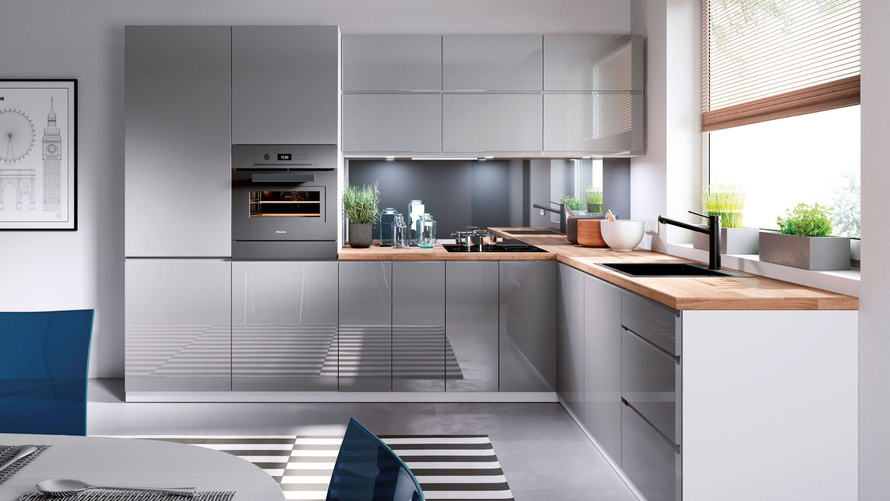 Unterschrank 2-türig Eck D90N ohne Arbeitsplatte Aspen Grey Hochglanz