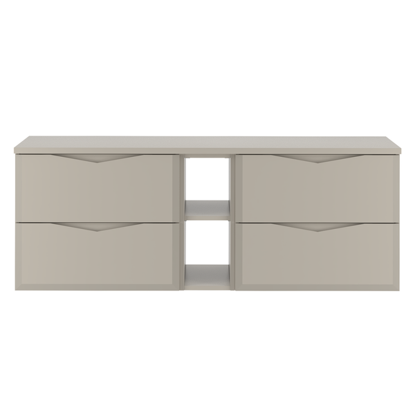 DELICA-02 - Waschbeckenunterschrank mit Arbeitsplatte und Regal 4S 140 cm Kaschmir Set-7