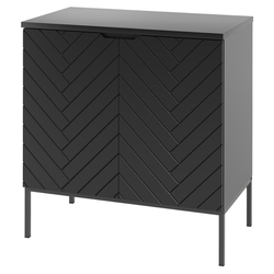 ASPEN-08 - Waschbeckenunterschrank mit 2D-Platte 80 cm Schwarz Matt Set-1 Schwarzes Gestell
