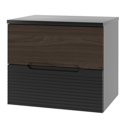 AVELLA-02 - Waschbeckenunterschrank mit Ablage 2S 60 cm Schwarz Matt Walnuss Set-1