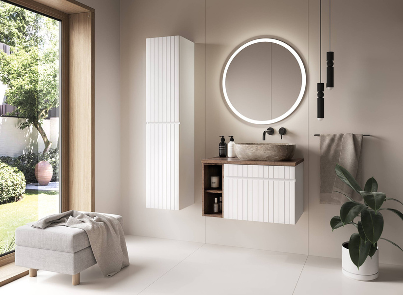 2 x ICONIC WHITE Schrank 82-60-D-1S mit doppeltem Waschbecken Sky