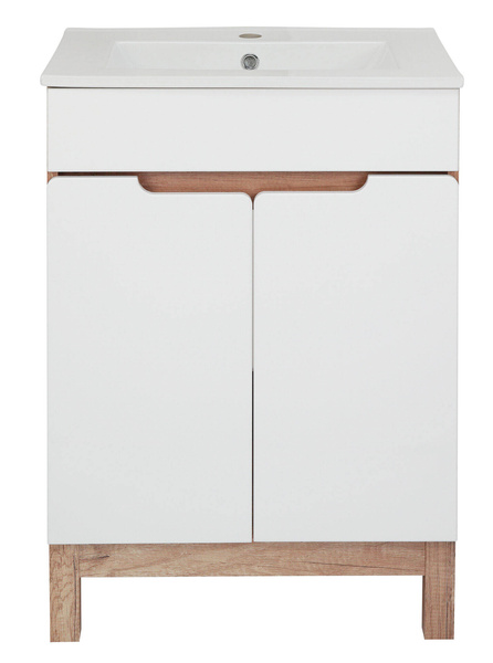 Astor Waschtischunterschrank 60 cm 2 Türen Diana Weiß Hochglanz/Landhaus Eiche