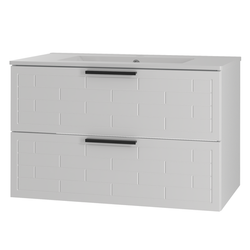 BRICKS-01 - Waschbeckenunterschrank 2S 80cm Matt Weiß Hochglanz Weiß Set-3